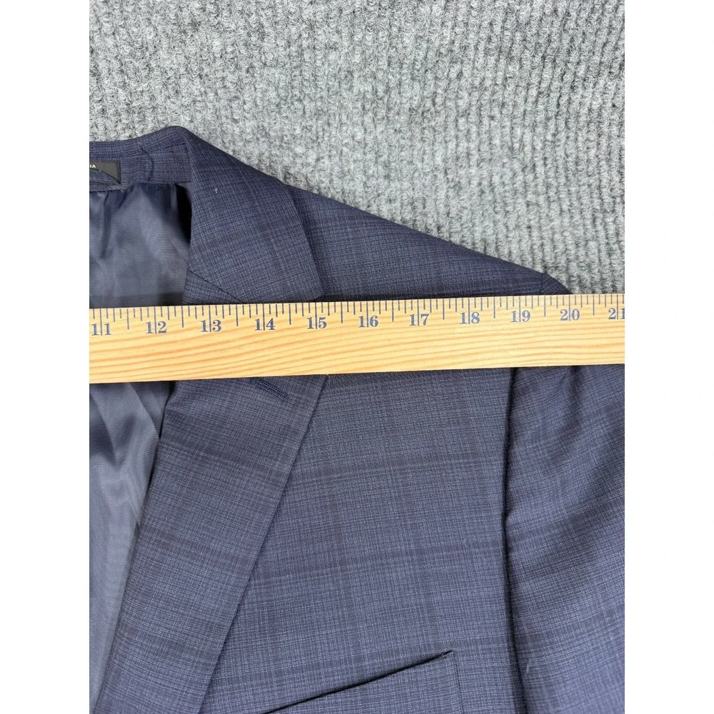 Windowpane Reda 1865 Wool 2‎ Piece Suit 48L/43L Blue Black Modern Fit